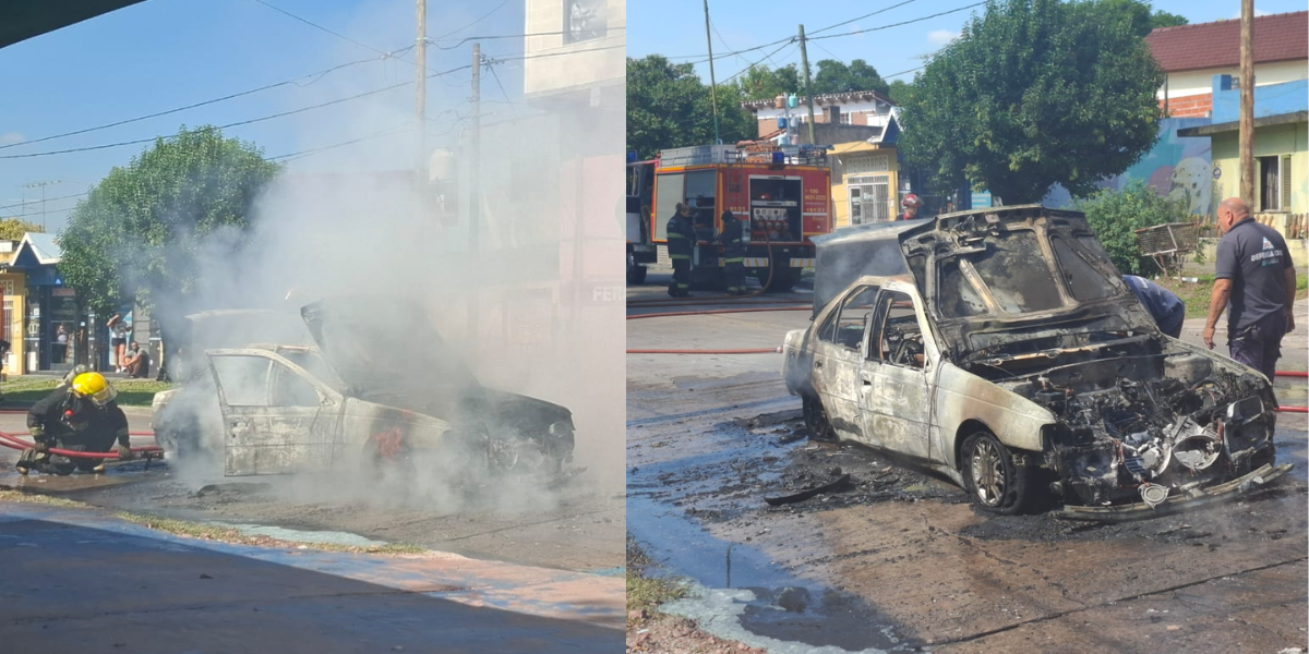 Ituzaingó: Se incendió un auto en un semáforo y quedó destruido