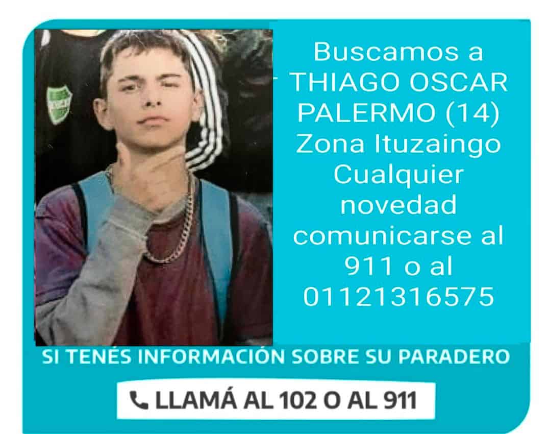 Ituzaingó: buscan a un joven de 14 años que desapareció ayer en una plaza del barrio Jardín Pintemar