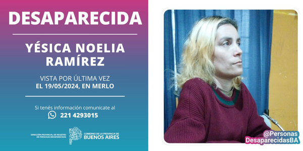 Alarma en Merlo: buscan a Yésica Noelia Ramírez desaparecida desde el 19 de mayo