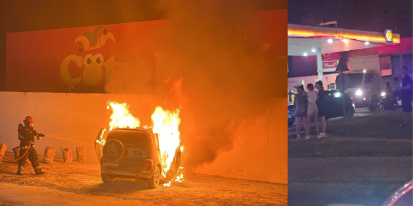 Susto en Ituzaingó: se prendió fuego un auto en una estación de servicio de la Colectora