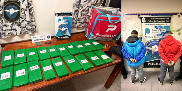 Ituzaingó: dos detenidos con 15 kilos de marihuana en una mochila de delivery