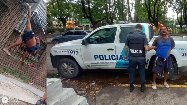 Merlo: entró a robar en una casa y al querer fugarse quedó colgado de la reja