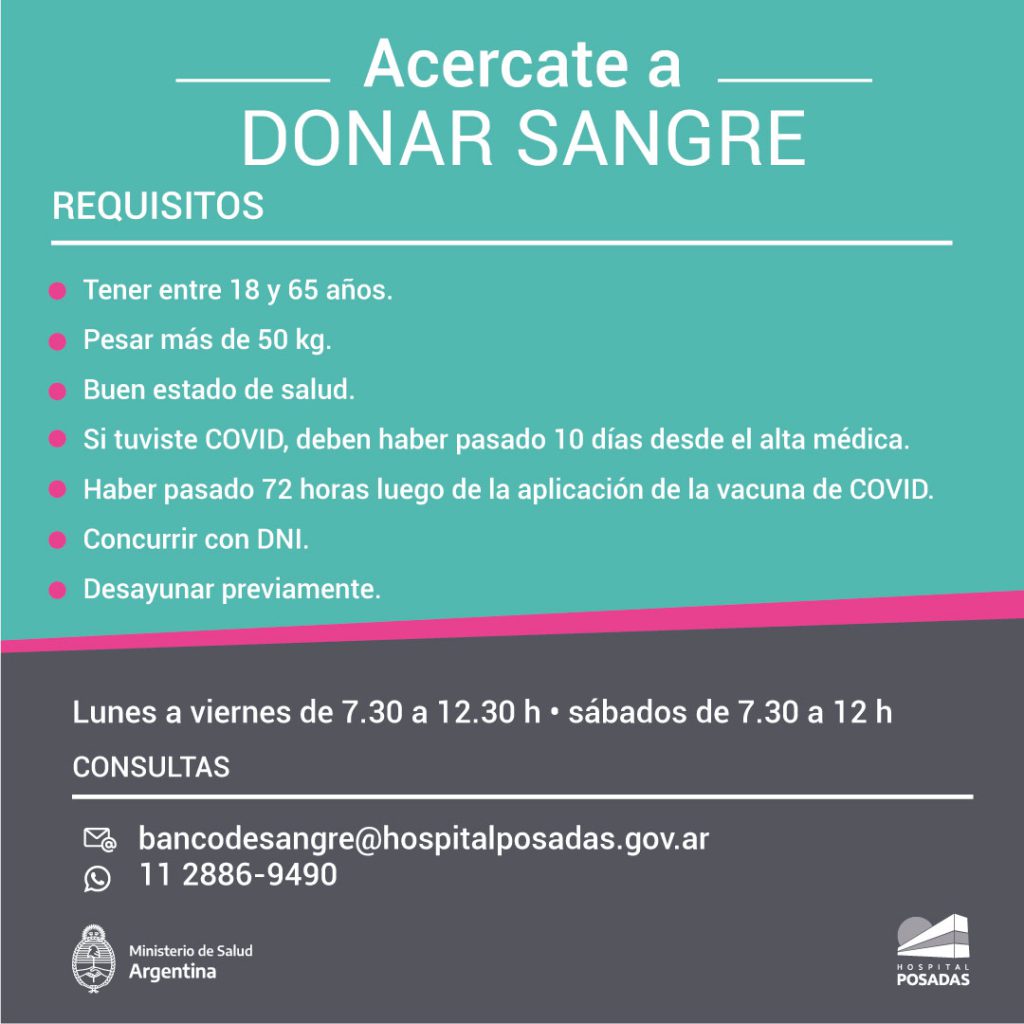 El Hospital Posadas y “La Bicicletería” realizarán una jornada de donación de sangre en Ituzaingó